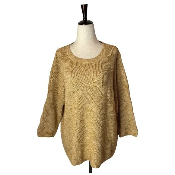 J.‎ Jill Camel Tan Scalloped Ribbed Chunky Knit Drop Sleeve Boxy Sweater Size M - Picture 1 of 9